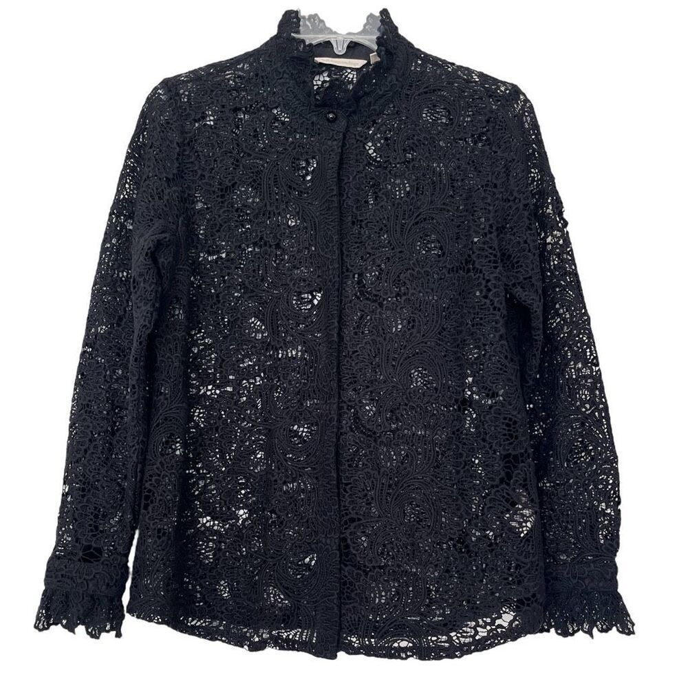 Soft Surroundings Lasalle Lace Shirt Petite Small Black Romantic Victorian Goth